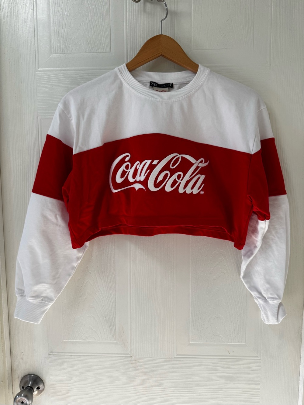 Zara Red & White Cropped Sweatshirt